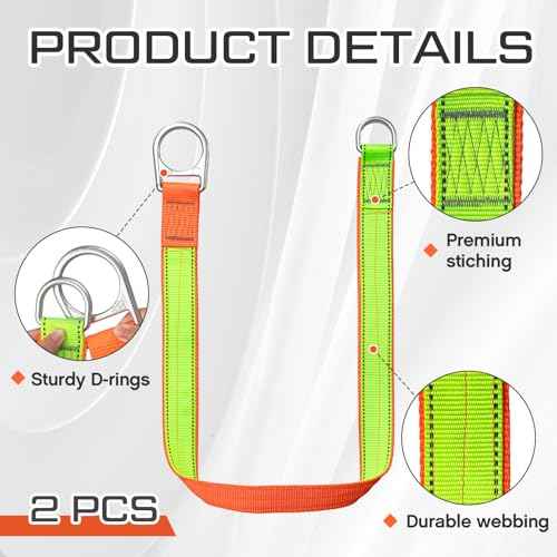2 Pcs Safety Strap Fall Protection 4' Cross Arm Strap Anchor Fall Protection Pass through with Large and Small D-Ring for Anchorage Sling Compliant Arrest System Lanyard