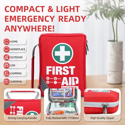 Compact First Aid Kit with 175 Pieces - Reflective Emergency Bag