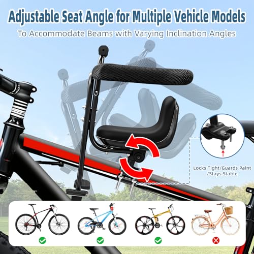 Front Mounted Child Bike Seat - Interactive Toddler Carrier with Guardrail, Adjustable Footrests, Black