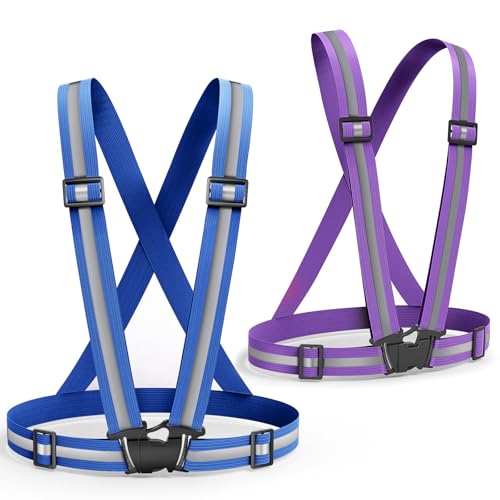 High Visibility Reflective Running Vest - 2 Packs Blue & Purple