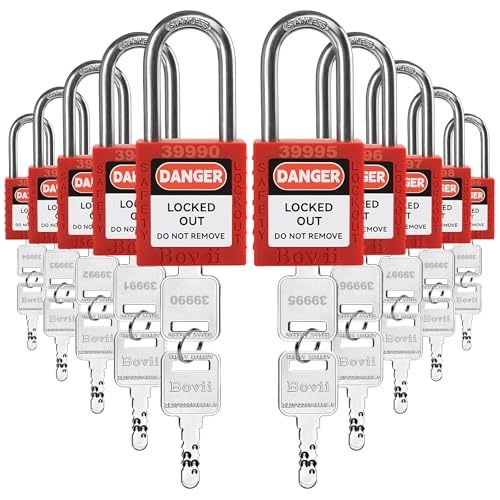 Lockout Tagout Locks Set - 10 Red Lockout Tagout Safety Padlock Keyed Different, 2 Keys Per Lock, OSHA Compliant Loto Locks for Lock Out Tag Out Stations and Devices