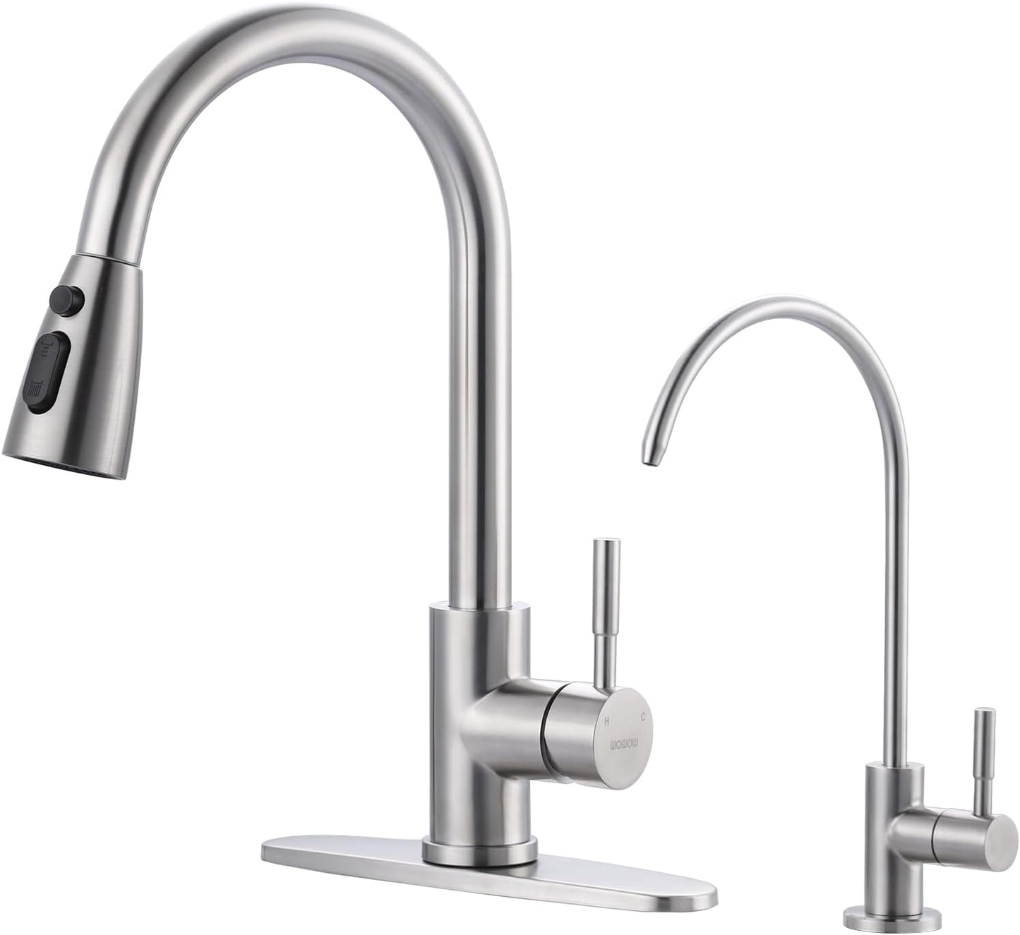 Stainless Steel Kitchen Faucet Combo with Water Filter - Brushed Nickel Sink Faucet for RO Systems