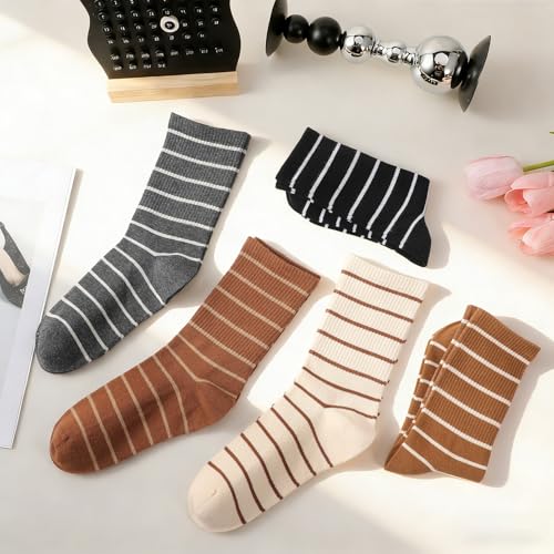 Retro Stripe Crew Socks for Women - 5 Pairs