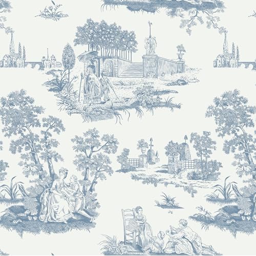 HeloHo Peel and Stick Wallpaper Blue and White Toile Contact Paper Vintage French Wall Paper Removable Self Adhesive Stick on Wallpaper for Bedroom Bathroom 17.3" X 78.7"
