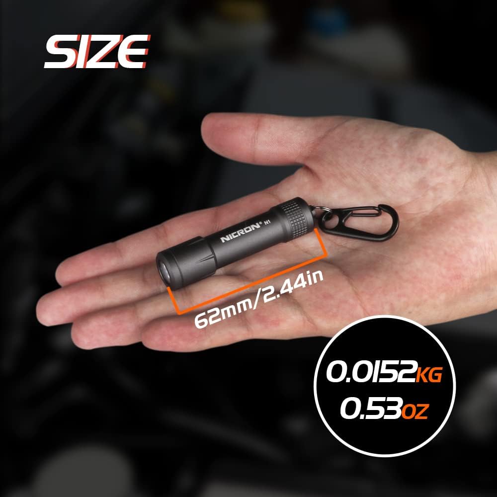 NICRON EDC Keychain Flashlight N1 - Mini LED Light | IPX7 Waterproof, Portable Design for Outdoor Use (Grey)