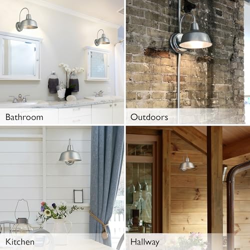 Design House Mason Barn Light Indoor/Outdoor Wall Mount Modern Industrial Farmhouse Wall Light for Patio, Garage, Bathroom, Office, Kitchen, 10-Inch, Galvanized Paint, 579383, Larger Version
