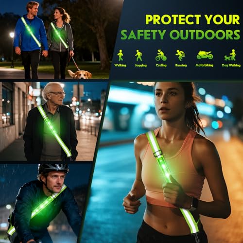 Rechargeable LED Reflective Sash - High Visibility Safety Gear for Night Walking, Running, Biking