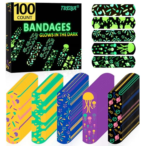 TUXIYA 100 Pcs Kids Bandaids,Glow in the Dark Bandaids for