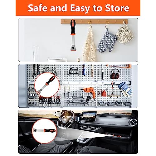 Razor Blade Scraper, Long Handle Scraper Tool with 10 Plastic and 10 Metal Blades - Ideal for Removing Labels, Stickers, Appliance Grease, and More from Windshields, Tint, and Glass (Orange)