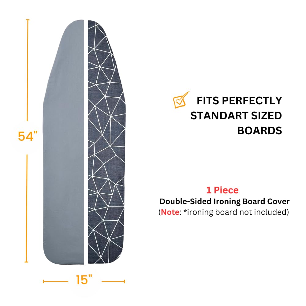 SAVUK Ironing Board Cover and Pad Dual Side X2 Lifetime Double Using Heavy Duty Thick Padding Heat Reflective Non Stick Scorch and Stain Resistant Adjustable 15x54 inch