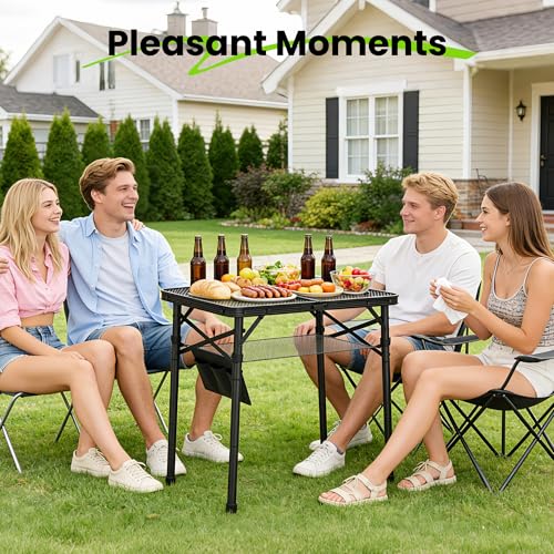 WildFinder 2x1.3 FT Folding Camping Table with Adjustable Height, Portable and Heat-Resistant