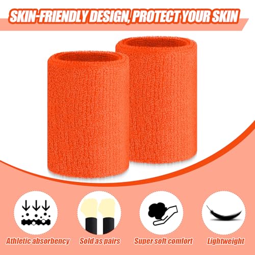 4 Inch Wrist Sweatbands - 6 Pcs Orange for Sports & Fitness