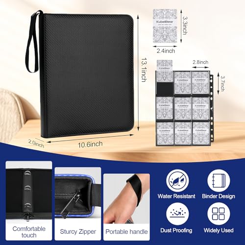Trading Card Binder – 720 Capacity Zippered Holder with 9 Pockets