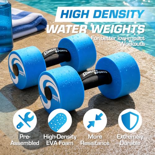 Sunlite Sports Large Blue Water Exercise Dumbbells – High-Density EVA Foam Set of 2