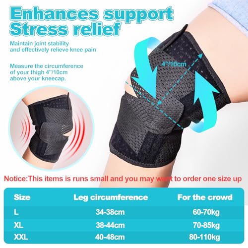 Knee Support Brace with Patella Gel Pad & Side Stabilizers - Breathable - X-Large