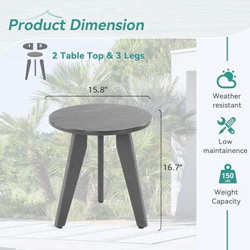 Homenjoy Grey Outdoor Side Table - Small Round Patio End Table for Garden & Lounge