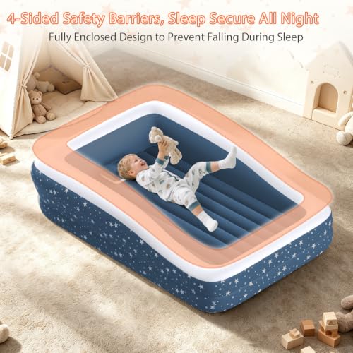 Deeteck Blue Inflatable Toddler Bed with Safety Guard Rails, 300lb Support