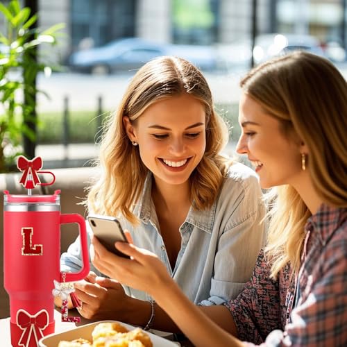 Personalized Red Accessories Set for Stanley Cup - Initial L Charm