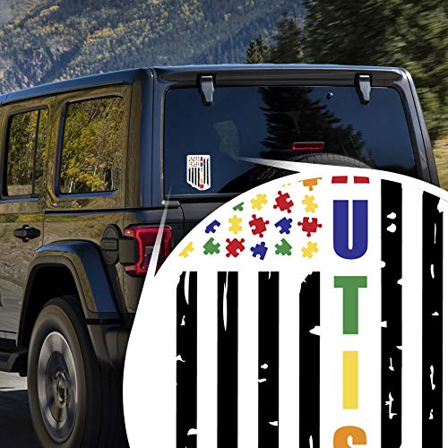 Autism Awareness Decal - American Flag Puzzle Pieces Vinyl Sticker
