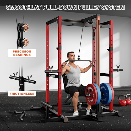 S21 Power Cage - Multi-Function Squat Rack with Cable Crossover - Red