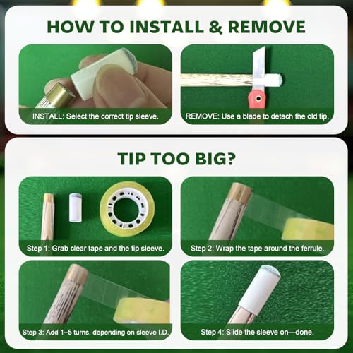 40Pcs Pool Cue Tips Replacement Kit - 4 Sizes, No Glue