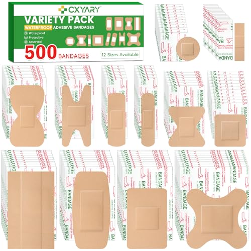500 Counts Assorted Bandages Bulk Variety Pack, 12 Styles Flexible Fabric - CXYARY (Bandages Assorted-500p)