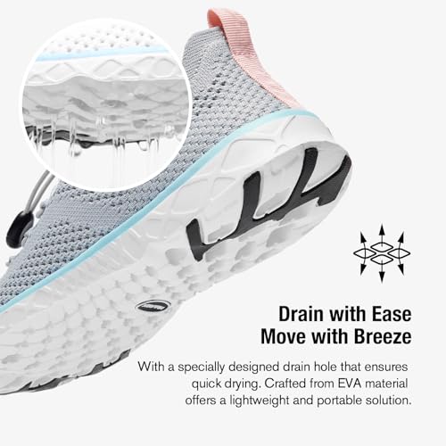 KOLILI Women's Water Shoes - Aqua Gray, Arch Support, Ideal for Water Sports & Travel
