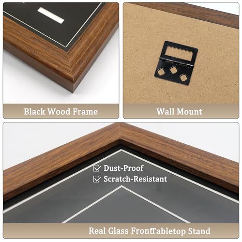 FramePro Walnut Wood Medal Display Frame Wall Mount with Real Glass - 18x13