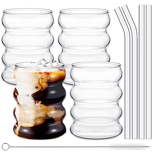Tessco for You 4-Pack Clear Glass Drinking Cups 13.5 oz - Creative & Elegant Design
