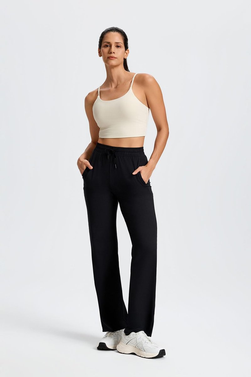 Yogipace Petite Women's Ultra-Soft Lightweight Stretch Straight Leg Yoga Pants with Pockets Travel Casual Pants,27",Black,Size XL
