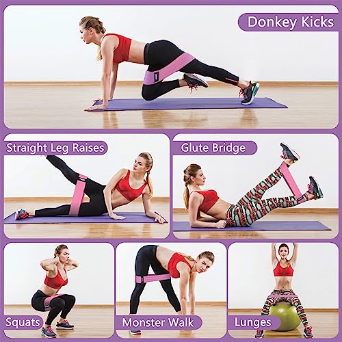 Fabric Resistance Bands Set - 5 Levels Booty Bands for Home Fitness - Purple, Light Pink, Green