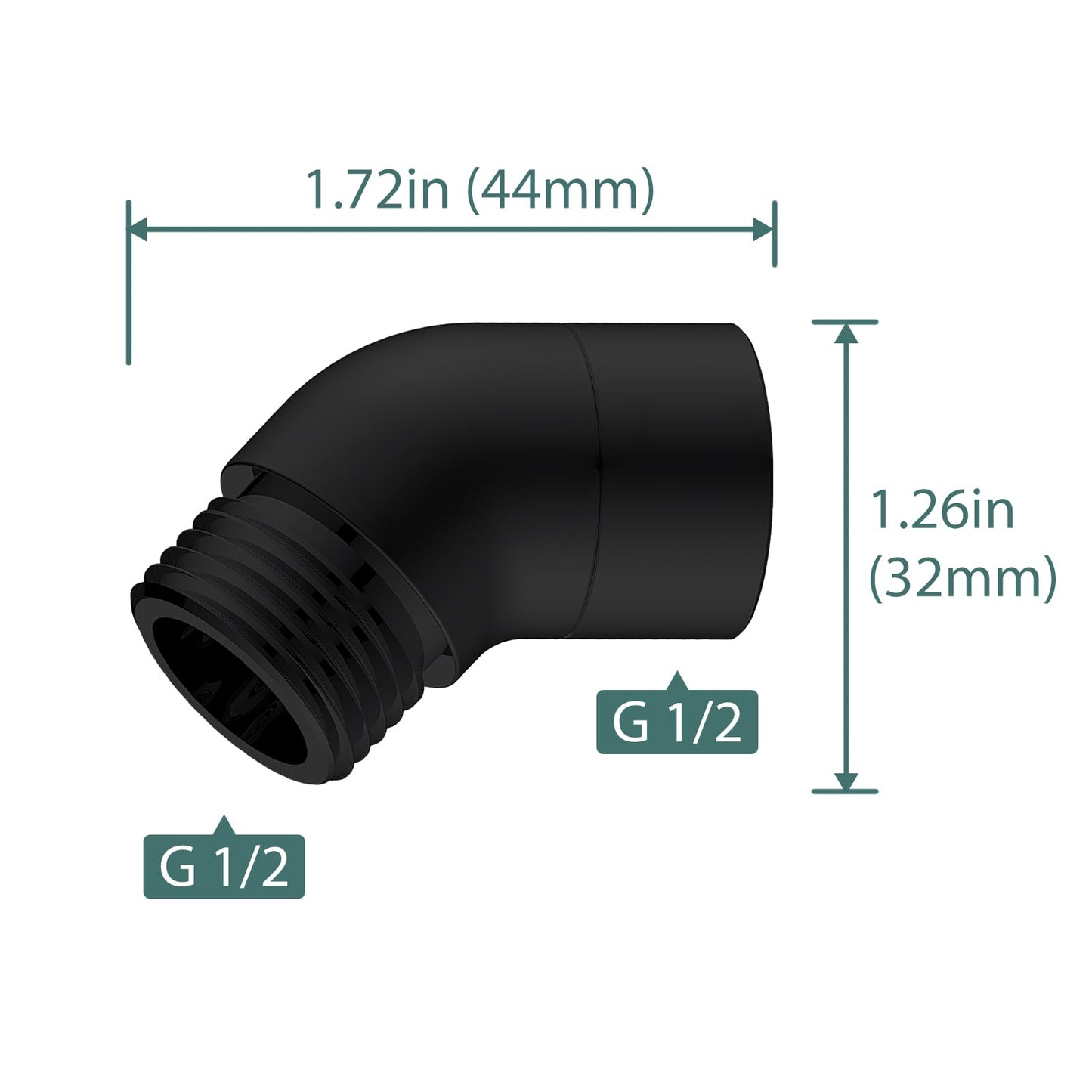 45 Degree Metal Shower Head Adapter Handheld Shower Arm Elbow Adapter Angle Shower Arm Extension Angled Showerhead Extension Pipe For Shower Head(135°, Black)