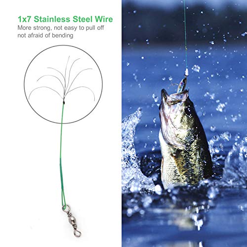 60PCS Steel Fishing Leaders with Swivels - Nylon-Coated Green