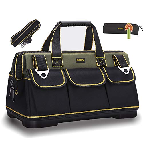 FASTECH 20-inch Wide Mouth Tool Bag with Water Proof Molded Base£¬Wide Mouth Tool Tote Bag,Waterproof Tool Organizer Bag for Men with Adjustable Shoulder Strap (20 inch)