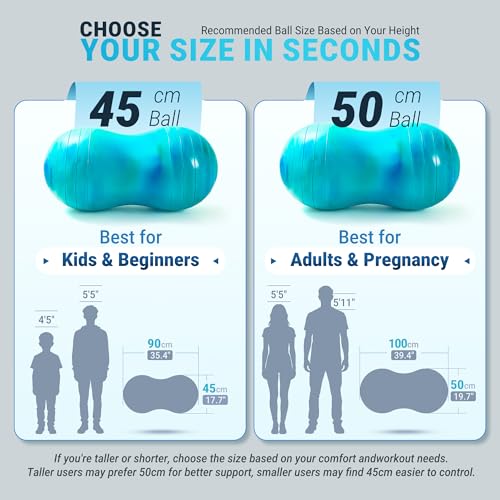 PlayZap Peanut Ball 20in for Pregnancy, Therapy & Home Fitness – Blue Green