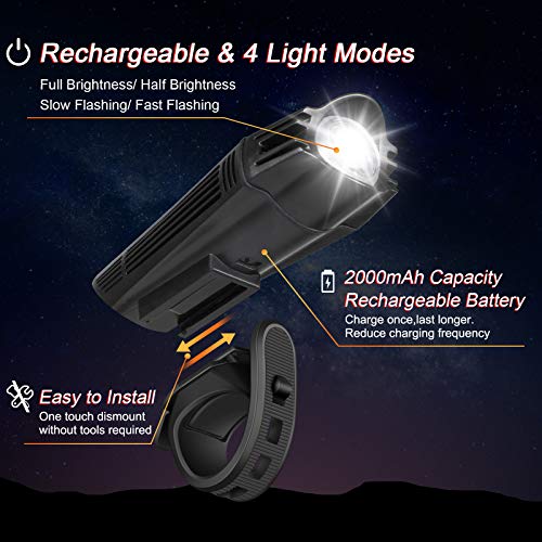 USB Rechargeable Bike Light Set - Bright LED Front & Rear Lights with 4 Modes