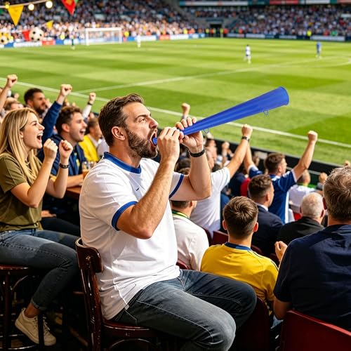 Soccer Vuvuzela Horn Set - 8 Loud Plastic Noise Makers with Lanyard - Variation A