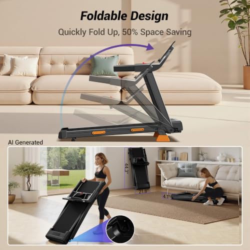 16% Incline Treadmill for Home | 400LBS Capacity, Foldable