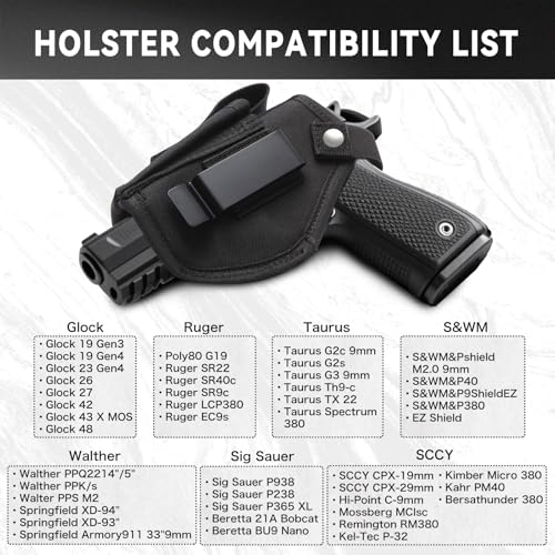 Concealed Carry Gun Holster for 9mm Pistols - IWB/OWB