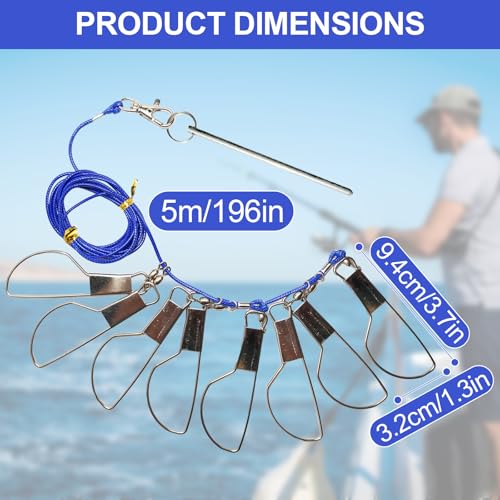 Heavy Duty 16ft Fish Stringer Set with Rotating Locks & Ground Anchor for Saltwater & Freshwater Fishing