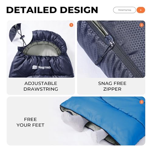 TANSTRIDER Navy Blue 3-Season Lightweight Sleeping Bag for Adults & Youth