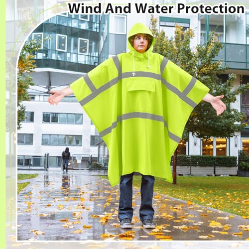 Coume High Visibility Rain Poncho with Large Pocket 50¡¿80 Inch Reflective Rain Coat Safety Jacket Unisex for Outdoor Worker