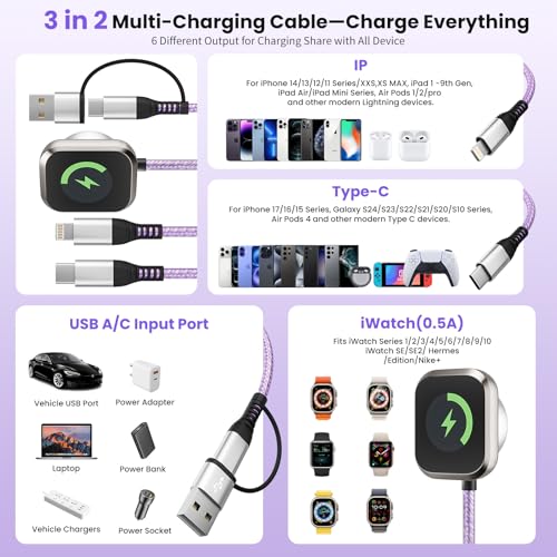3-in-2 Multi Charging Cable for iPhone & iWatch - 5FT