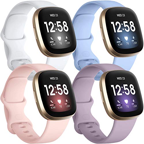 Getino Small 5.8-7.6" Silicone Sport Watch Band for Fitbit Sense, Versa 3 & 4, Lilac/Pink/Lavender/White
