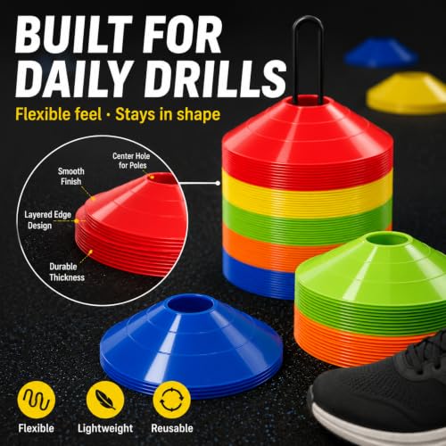 60 Pack Agile Soccer Cones with Portable Bags & Brackets
