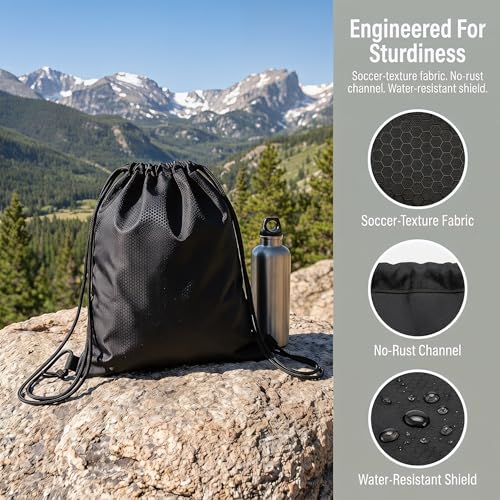 Extra Large Drawstring Backpack - Waterproof Gym Sack - Black
