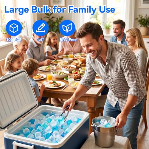 1.4“ Inch Large Reusable Ice Cubes, 100 Pack