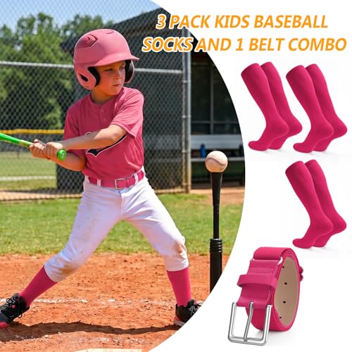 Knee-High Baseball Softball Socks & Belt Combo Set - Medium Hot Pink