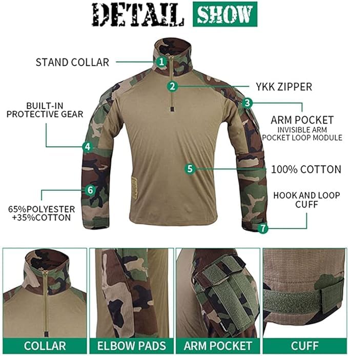 Men's Tactical Shirt - Gen3 Airsoft Combat Quick Dry Long Sleeve - Multi-Camo X-Large