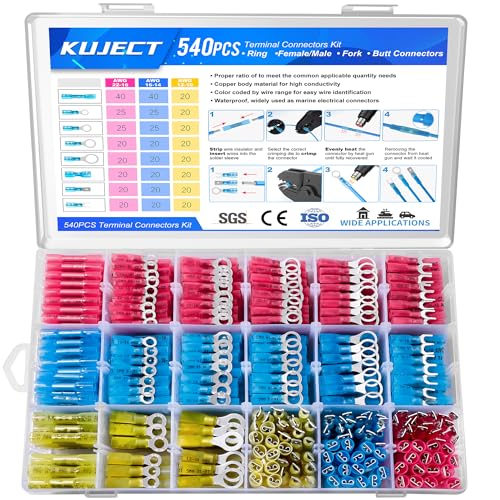 Kuject 540PCS Heat Shrink Wire Connectors Kit Waterproof Insulated Terminals for Automotive Marine Truck